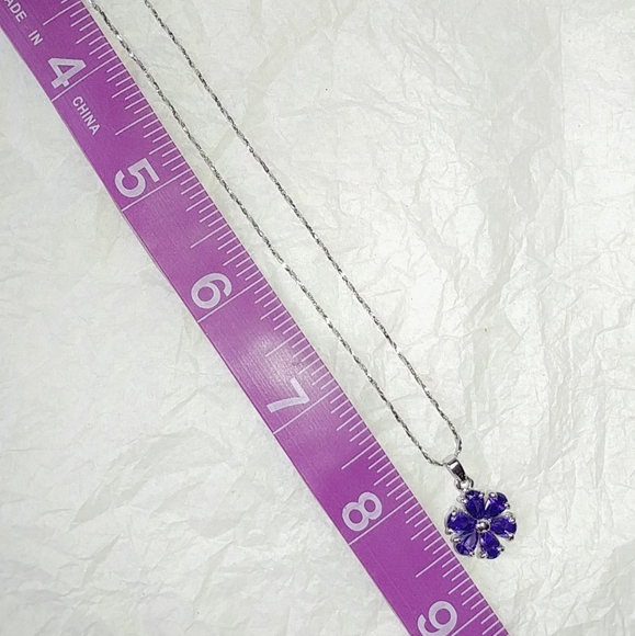 PURPLE CZ FLOWER PENDANT with 16" CHAIN - Picture 6 of 7